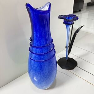 Vibrant Blue Glass Vase and candle holder